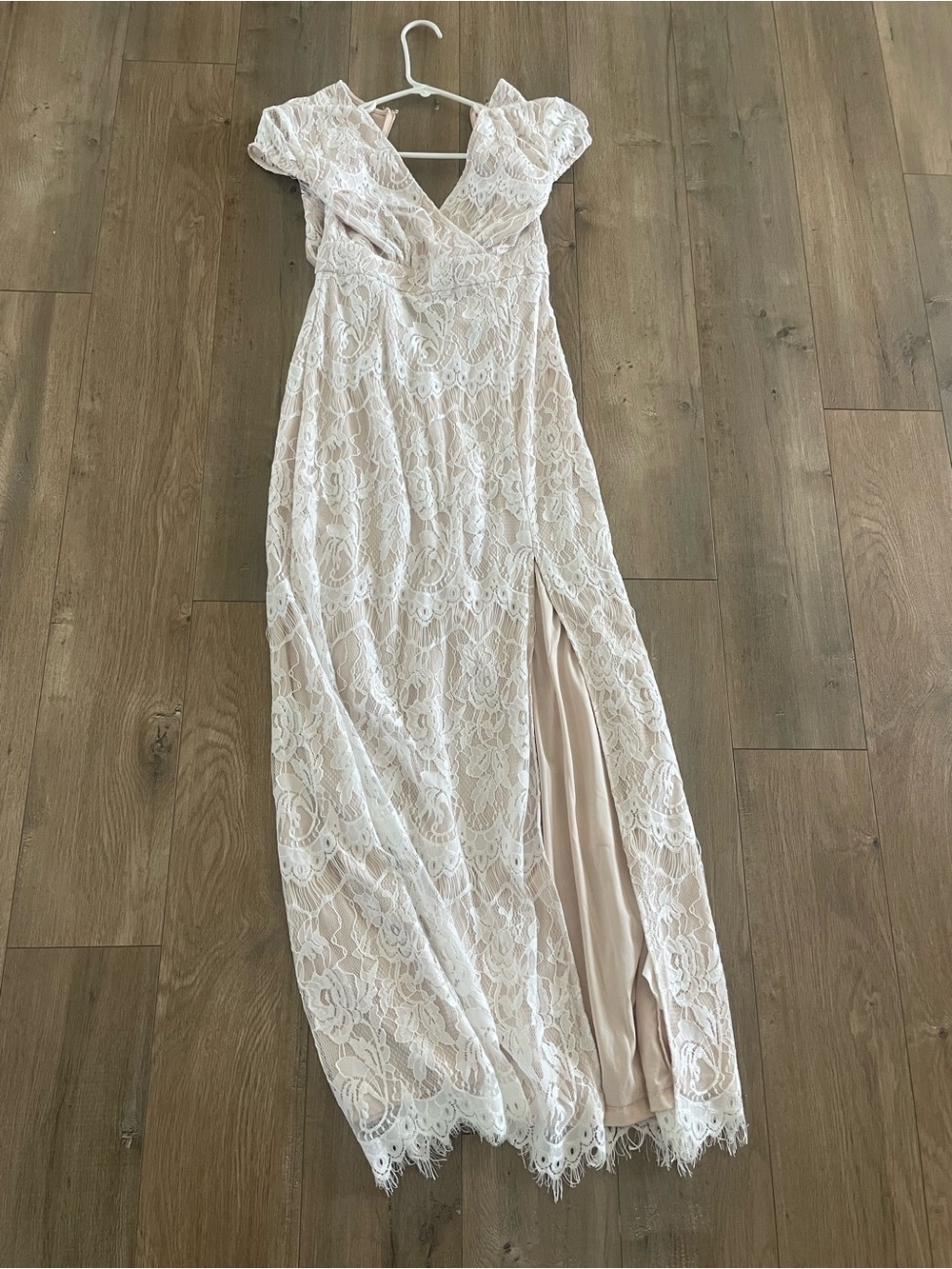 Lace Overlay Bridal V-Neck Dress